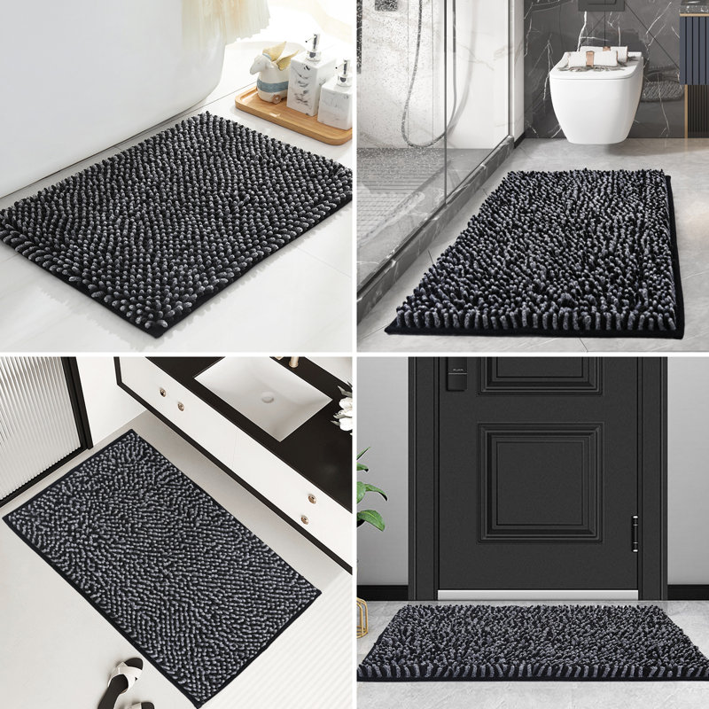 Chenille Non-Slip Bath Rug, 43.2cm W x 61cm L, Black