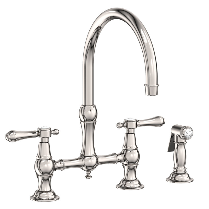 Chesterfield Kitchen Bridge Faucet with Side Spray, Polished Nickel (PVD)