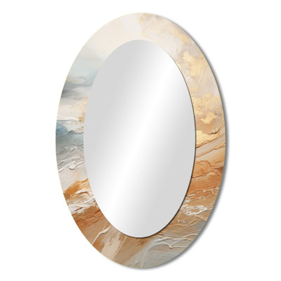 Gold And Blue Beach Sand Fusion II - Beige Coastal Oval Wall Mirror