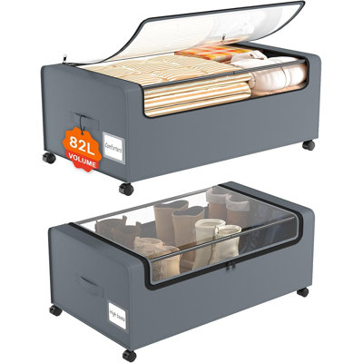 12 inch Under the Bed Storage Bins with Clear Lid, Under Bed Storage Containers with Wheels