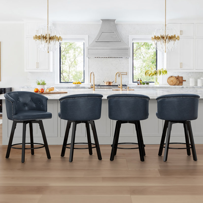 Tabouret de comptoir pivotant avec siège rembourré et structure en métal Logan, ensemble de 4, Marine