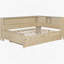 Lit de jour pleine grandeur en bois avec tablettes de rangement et lit gigogne, finition blanc antique pour une décoration polyvalente