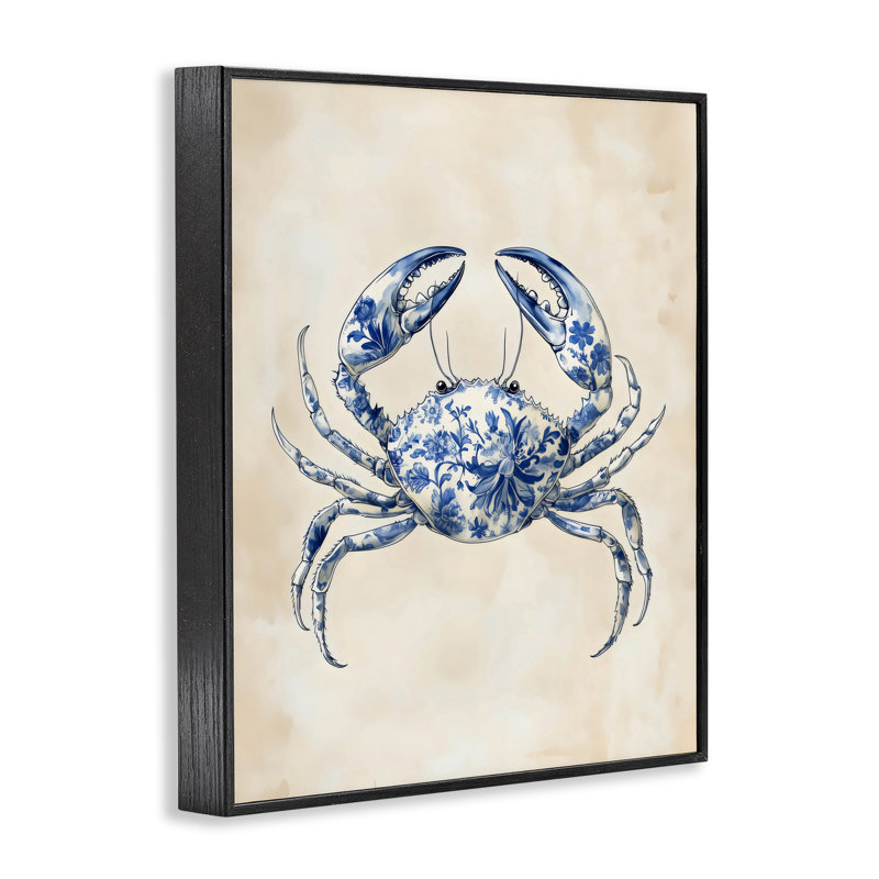 Giclée encadrée de crabe floral, design par Arlington Prints, H 20 po x l 16 po, Giclée encadrée noir minuit