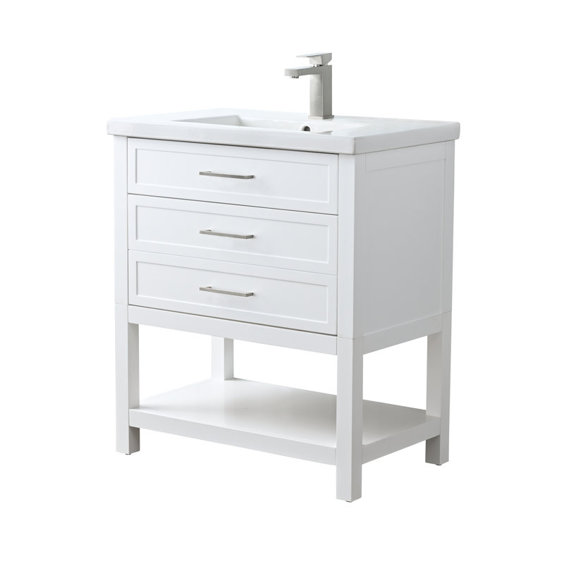 Meuble-lavabo simple 30 po avec comptoir en céramique Vicini, Blanc / nickel brossé