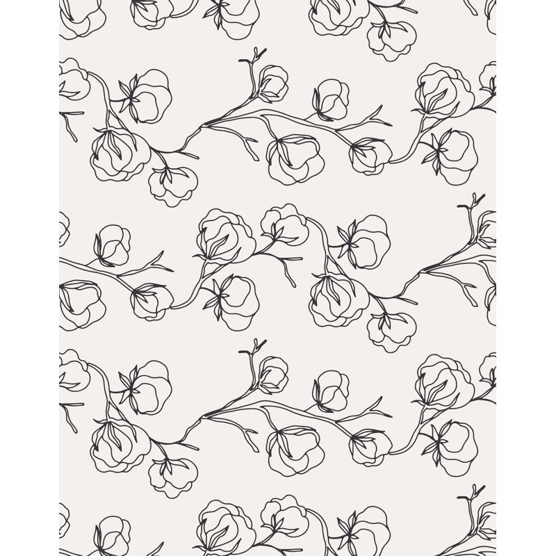 7m x 75cm Matte Line Drawn Rose Vine Wallpaper Roll, White