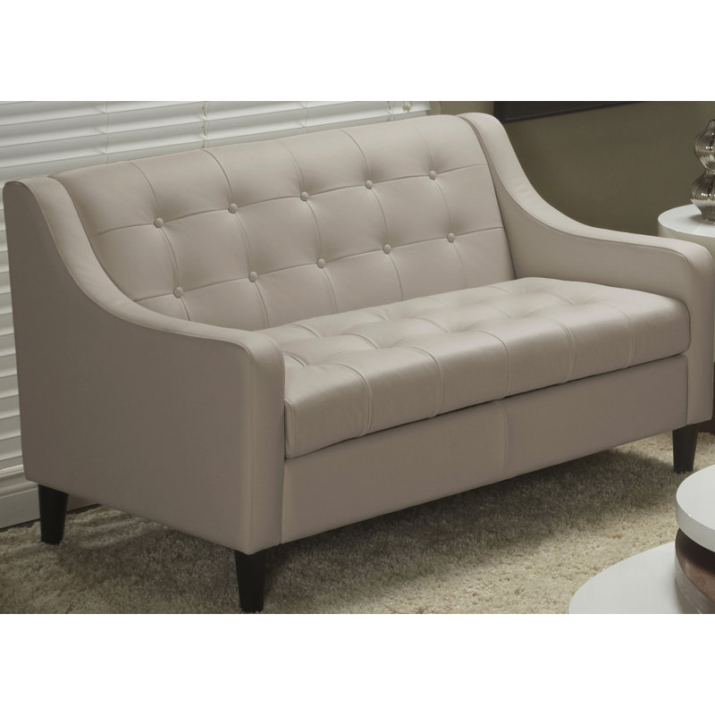 Dann 55" Genuine Leather Recessed Arm Loveseat, Mushroom Genuine Leather, 30" H x 55" W x 33" D
