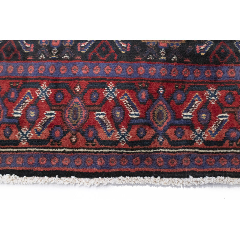 Tapis rouge / bleu en laine noué à la main Florien