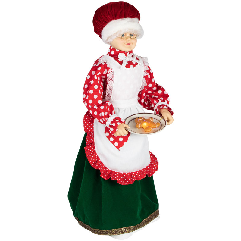 24" Animated Mrs. Claus with Gingerbread Cookie in Festive Attire