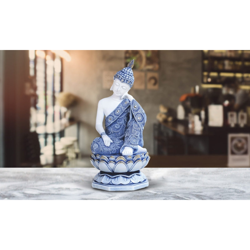Figurine bouddha 11 "H 11" bleu et blanc