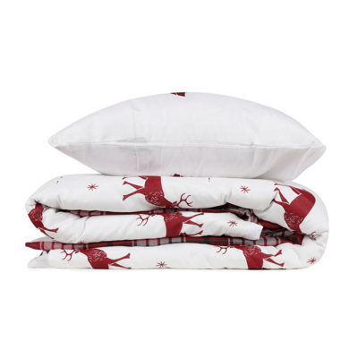 Christmas Single Quilt Cover Set, Claret Red & White, 53.1 x 78.7 inches | 65% Cotton / 35% Polyester, Machine Washable at 30°C, 120 Thread Count | Includes 1 Pillowcase (31.5 x 31.5 inches) with Envelope Closure