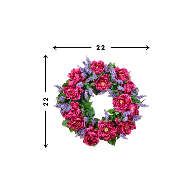 22" Grapevine Wreath With Peonies And Heather, 22" x 22"