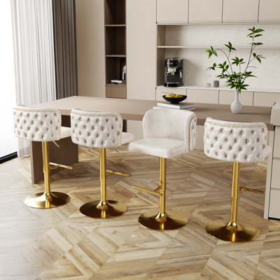 Modern Swivel Adjusatble Nailhead Height Bar Stools Set of 4