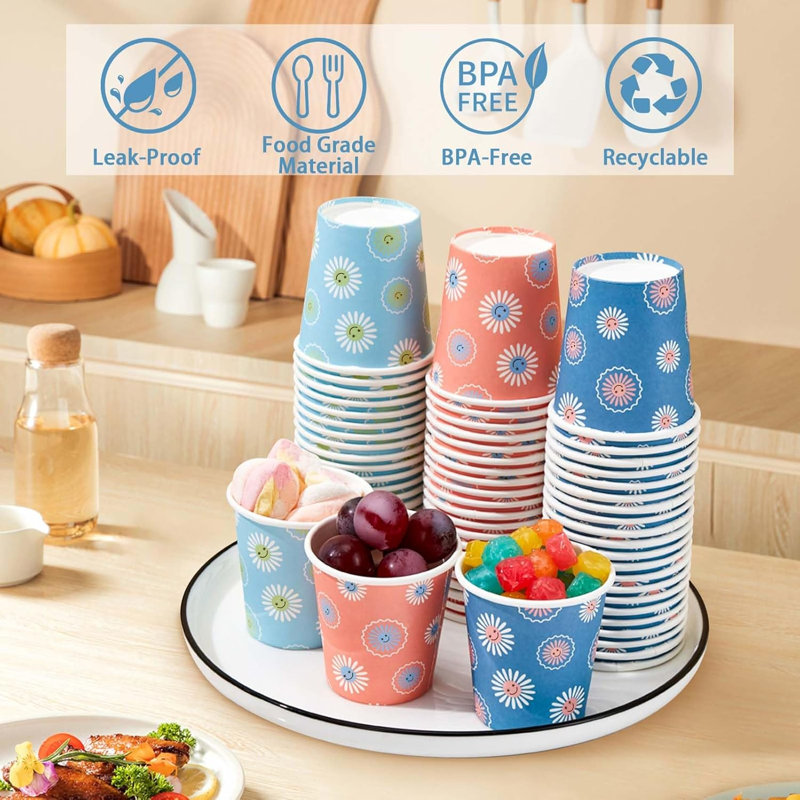 5 oz Daisy Paper Cups 300 Pack,Disposable Drinking Cups for Party
