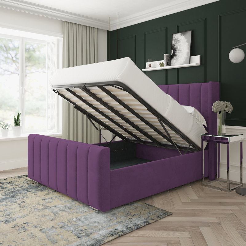 Willow Naples Velvet Upholstered Ottoman Bed Frame, Purple, Double (4'6)