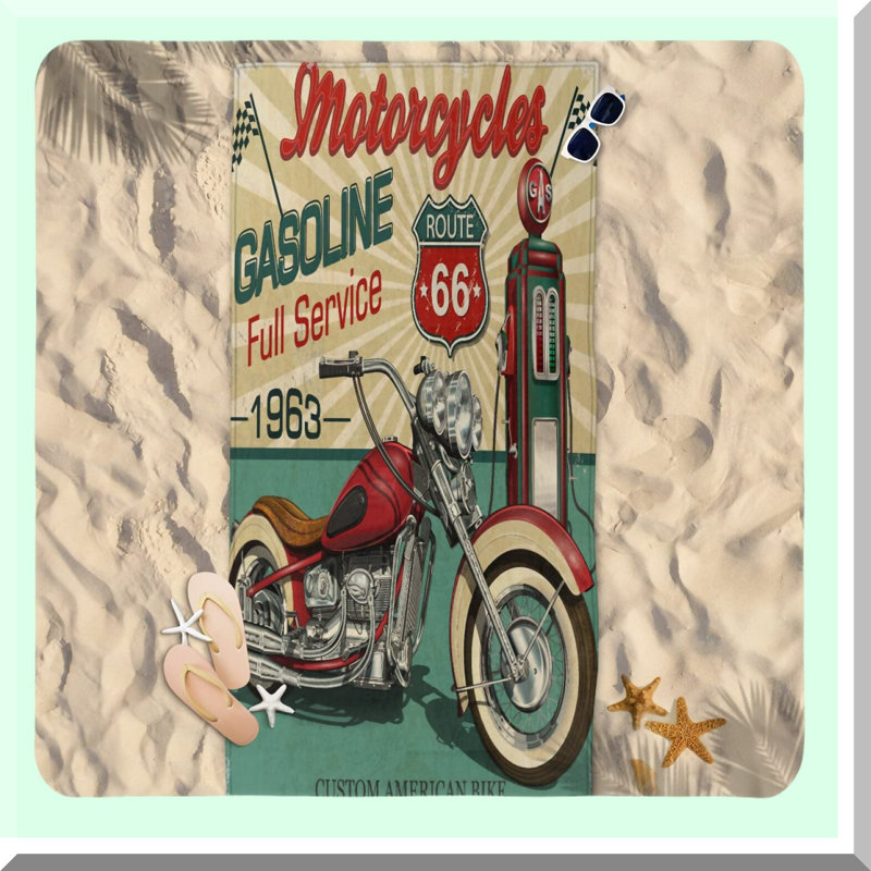 Retro Ride Microfiber Beach Towel - Oversized, Quick Dry, Absorbent Bath Towel for Travel, Swim, and Bathroom - 31x61