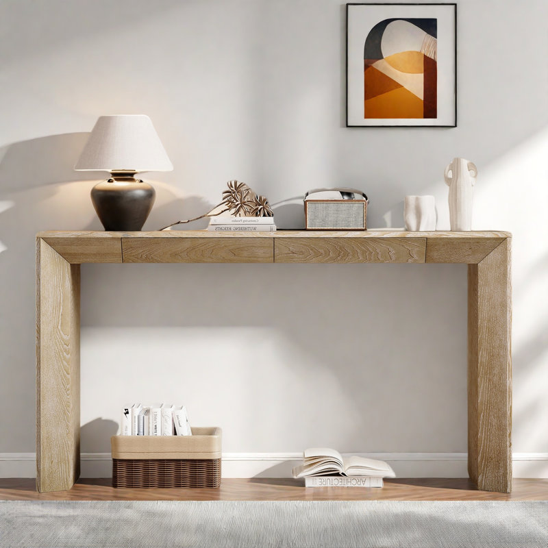 Console moderne avec 2 tiroirs dissimulés, Naturel