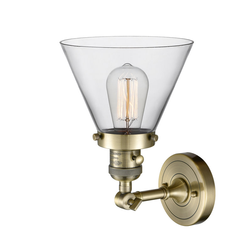 Applique murale 1 lumière Cone, Ampoule à DEL rétro de 3,5 W, Clair, Laiton antique