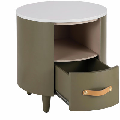 Table de chevet moderne avec tiroir de rangement, table de bout avec tablette de rangement ouverte et table de chevet au design incurvé