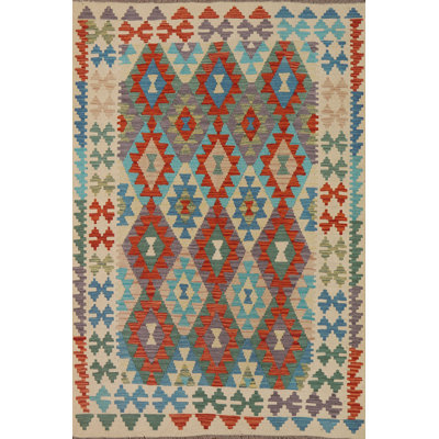 Colourful Kilim Reversible Wool Area Rug 5x7