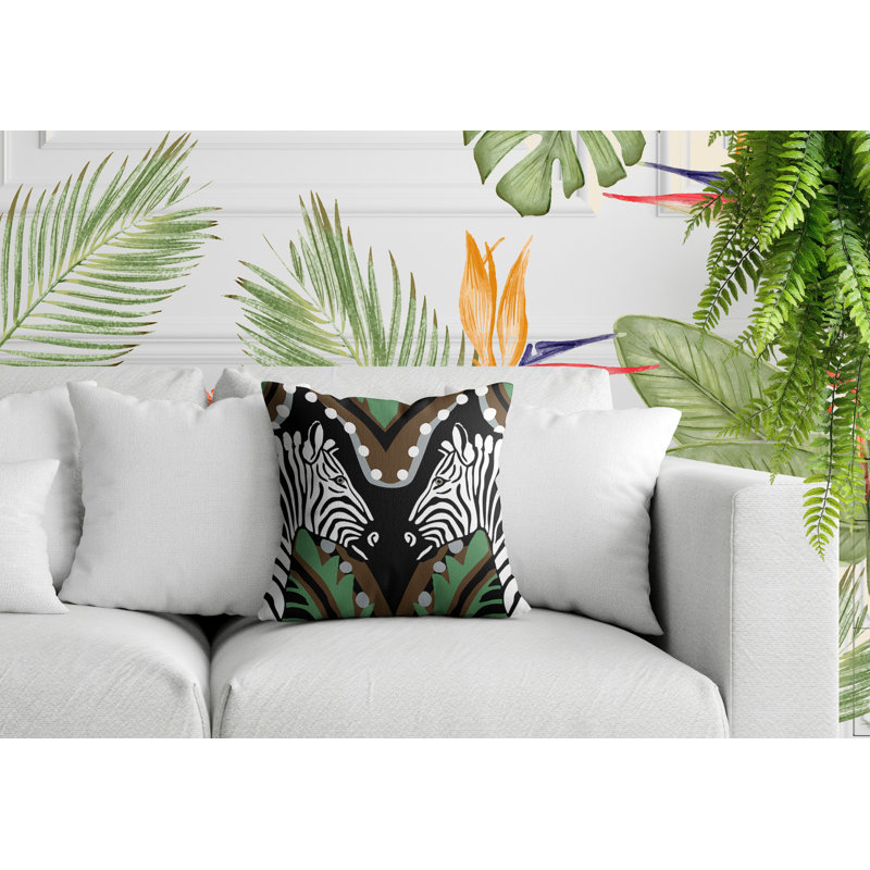 Oreiller carré réversible intérieur / extérieur Kondy Zebra, Carré H 19 po x l 19 po x P 5,25 po, Noir