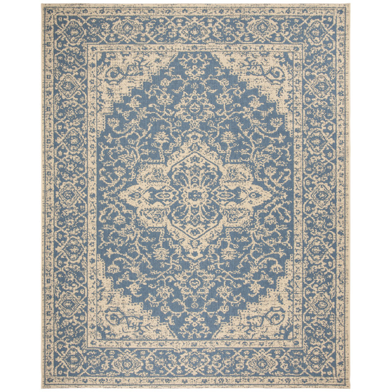 Danya Blue/Cream Indoor/Outdoor Area Rug, Rectangle 8' x 10'