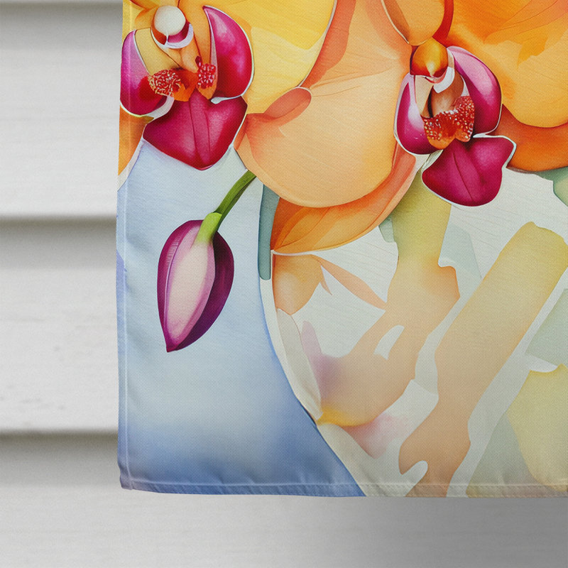Orchidées dans le drapeau de la maison à l'aquarelle