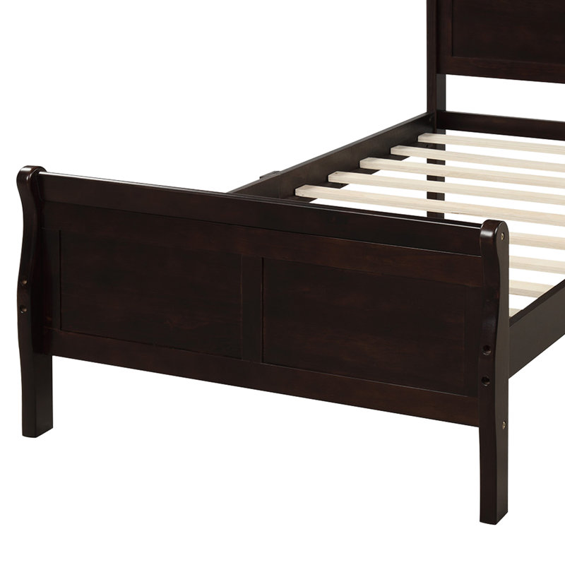 Bed Frame With Headboard And Footboard, Solid Wood Platform Bed Frame With Wooden Slat Support, Sleigh Bed For Guest, Adult