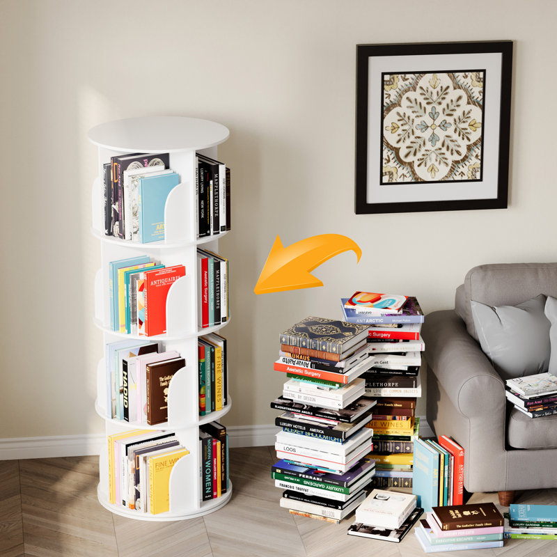 Rotating Bookshelf Tower, 360° Spinning Bookcase Lazy Susan, Revolving Round Carousel For Book Storage, Vertical Turning Spiral Corner Organizer