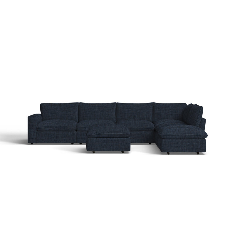 Canapé modulaire de coin avec repose-pieds Zisa, Macarena bleu foncé performance