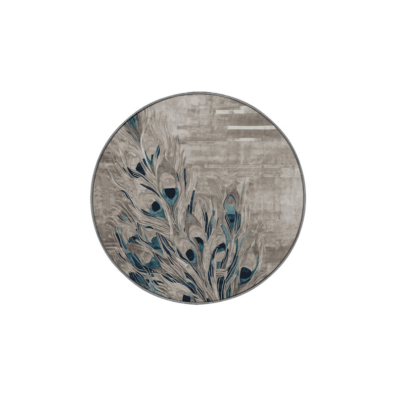 Machine Washable Gray Area Rug, Round 5'