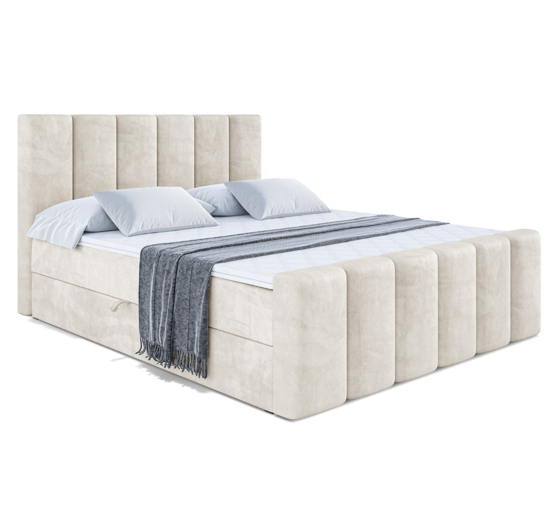 Boxspringbett mit H4 Multipocket-Matratze, Bettkasten und Topper