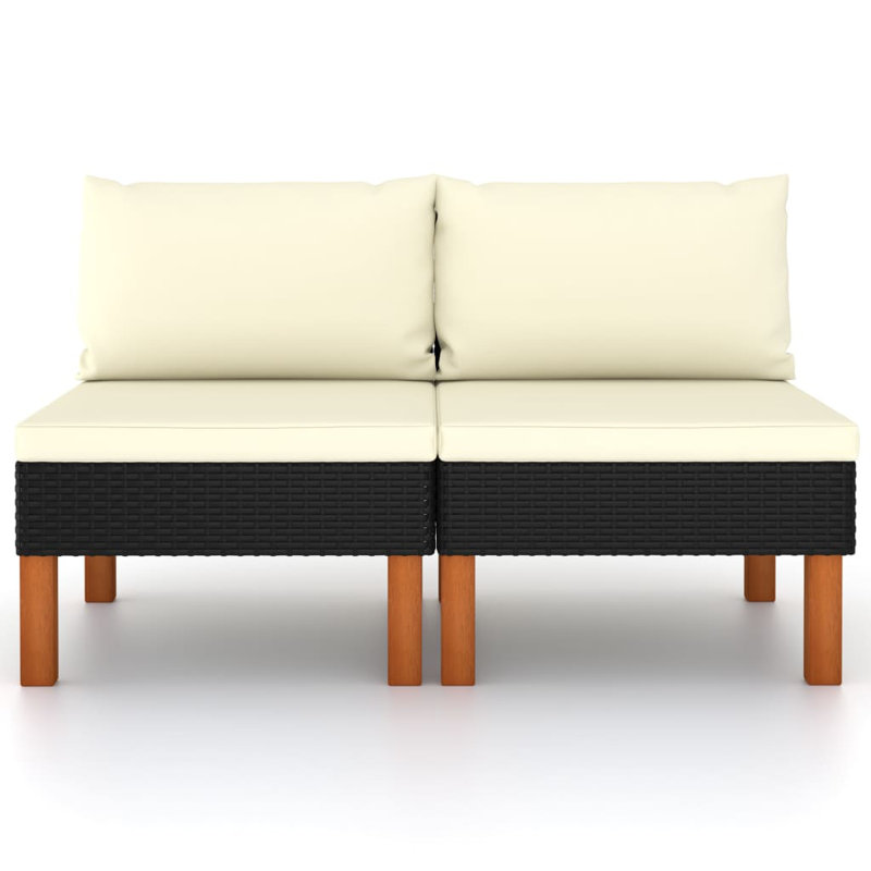 23.8" Wide Eucalyptus Rectangle Patio Sofa with Cushions, Cream, Black, 2