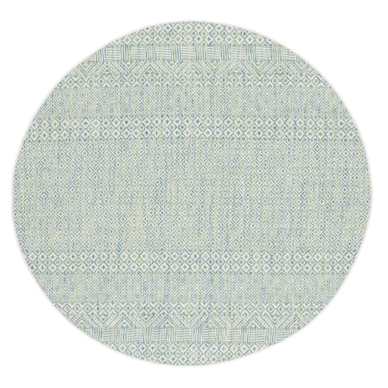 Tapis intérieur / extérieur vert Elio, Rond 5 pi 3 po