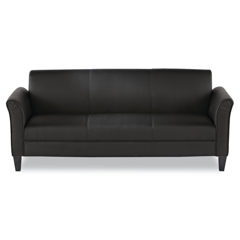 Black Leather 77'' Reception Sofa with Flared Arms