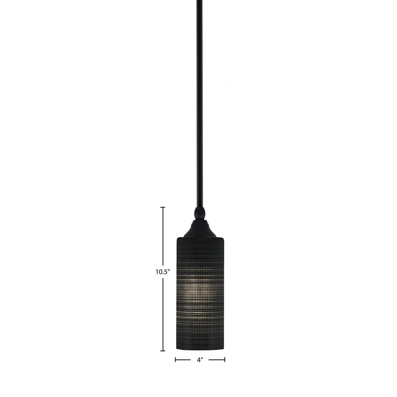 Mini-luminaire suspendu Brenford avec fini noir mat et verre matricé de 4 po, Noir