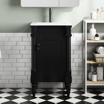 Rangement pour salle de bain moderne Violette - style rétro noir, armoire peu encombrante, lavabo en céramique avec robinet de 1,5 po compatible avec meuble-lavabo noir, fabrication incluse, tablette réglable à l'intérieur