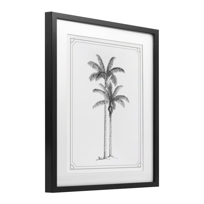 Palmier simple rétro, impression sous verre encadrée, Cadre noir minuit, H 21 po x l 17 po