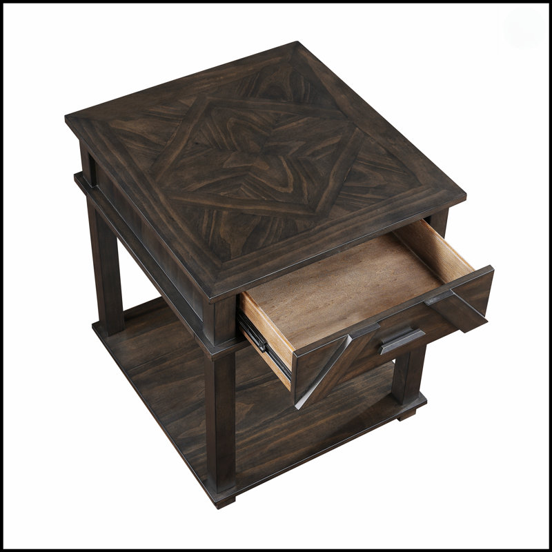 Table de bout rustique traditionnelle avec rangement, fabrication en bois durable, finition brun riche pour le salon ou la chambre à coucher