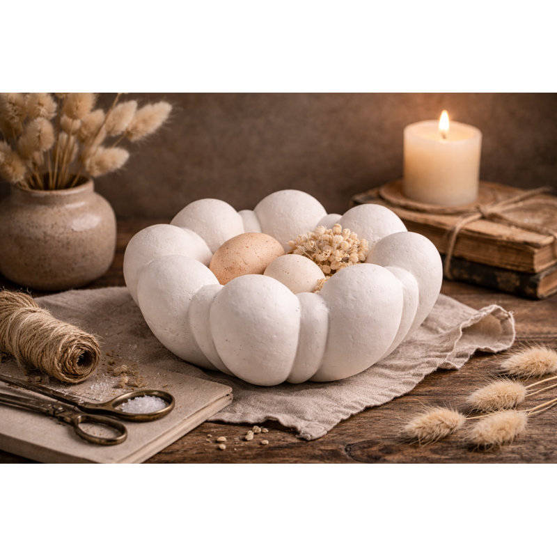 Kairo White Blossom Aluminium Decorative Bowl – Japandi Modern Centrepiece
