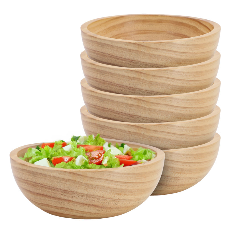 Ensemble de bols en bois de pin 6 pièces 7 pouces brun clair