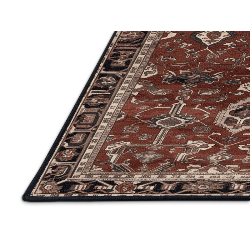 Tapis persan noir lavable à la machine, Rectangle 7 pi x 9 pi