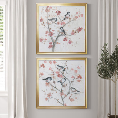 «Chickadees in Spring I», ensemble de 2 reproductions d'art encadrées