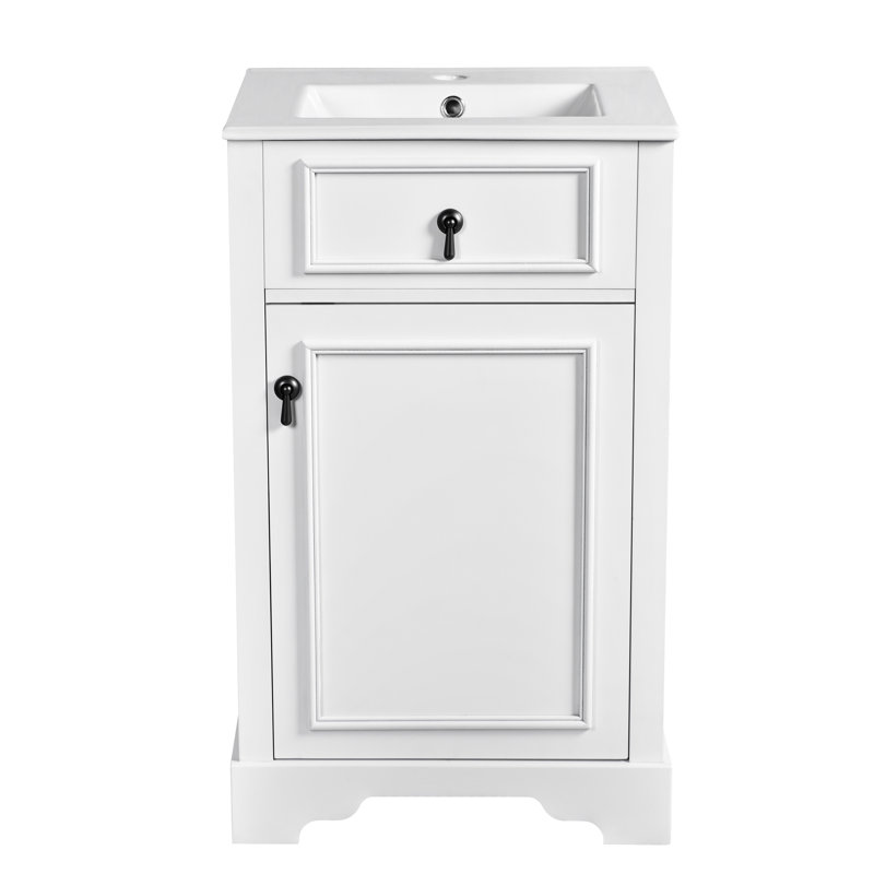Meuble-lavabo de 20 po avec lavabo en céramique, porte à fermeture douce, tablette réglable et support de porte, blanc, finition moderne pour une salle de bain élégante, petit rangement