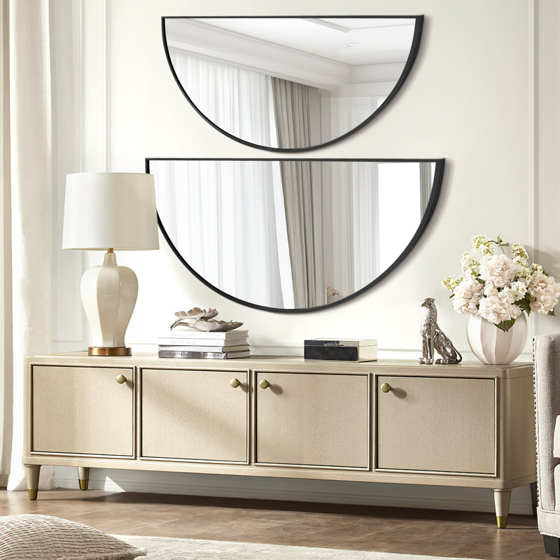 Half Circle Metal Wall Mirror Set (Set Of 2), Brown