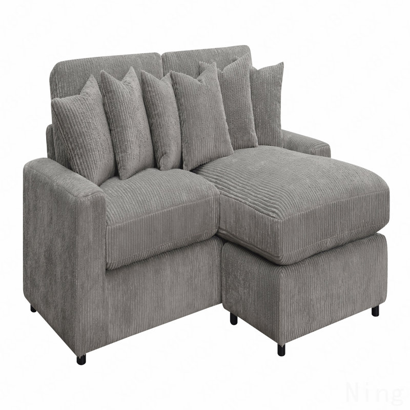 Canapé modulaire réversible en velours côtelé gris Tavia avec 6 coussins