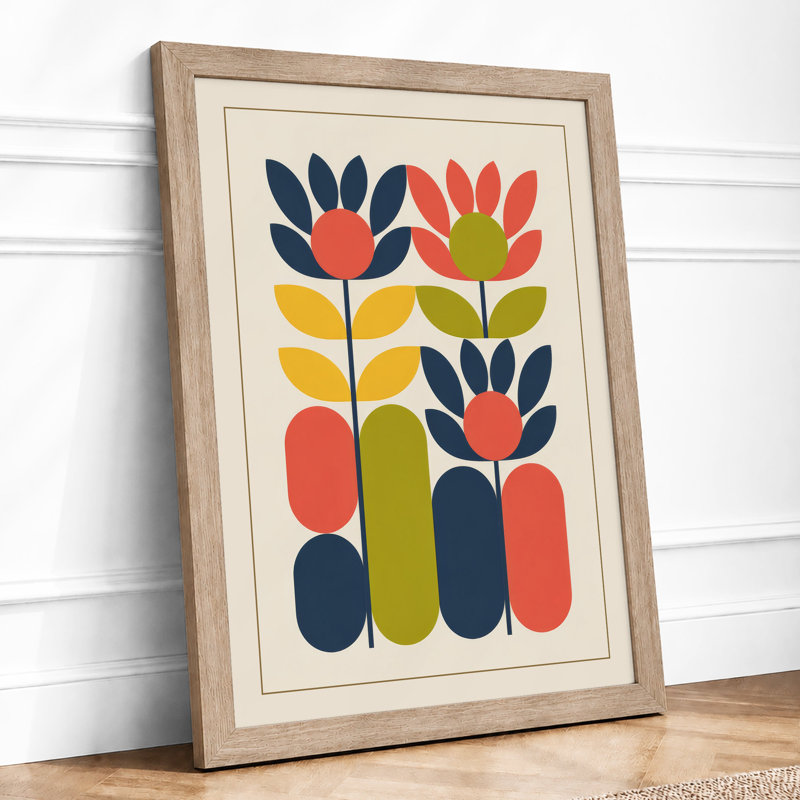 Modernist Flower Study Mid-Century - Framed Print, Oak, A3 - 42.0 x 29.7 cm