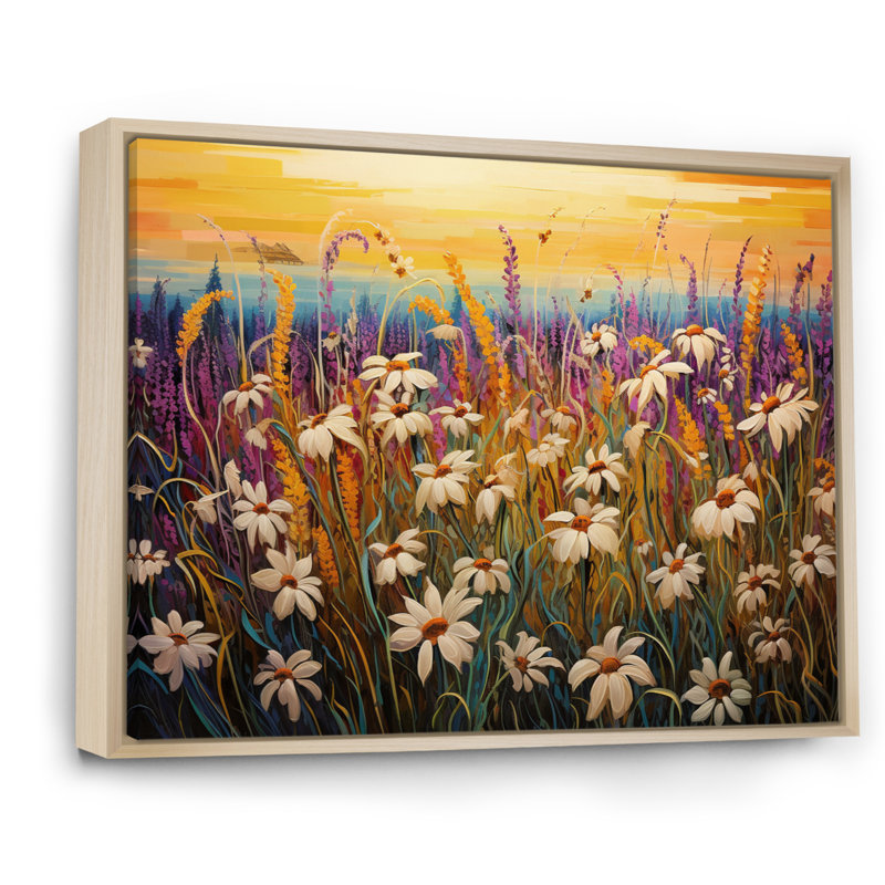 «White Wildflowers Waves Of Blooms», reproduction sur toile, 24" H x 32" W, Cadre naturel flottant