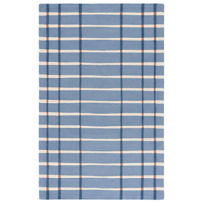 Zoticus Handtufted Wool & Cotton Striped Rug in Blue/Ivory, Rectangle 5" x 8"
