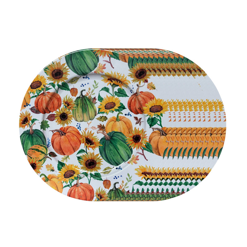 Assiette de présentation en métal imprimée (citrouilles et tournesols) (13 po) - ensemble de 6