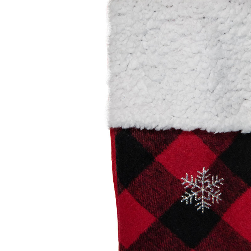 Chaussette de Noël 20,5 po à carreaux rouges et noirs avec un camion rétro
